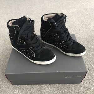 Vince Camuto black suede wedge sneakers, 6.5